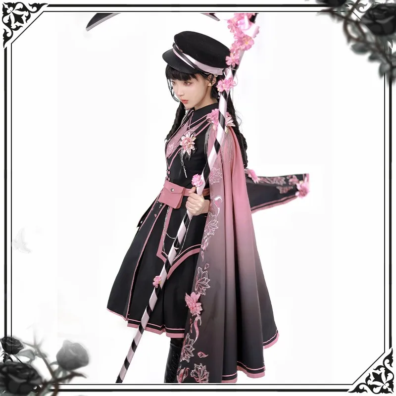 Vintage Gothic Lolita Jurk Vrouwen Donkerroze Militaire Stijl Afdeling Lolita Mantel Sjaal Mantel Vrouwelijke Harajuku Feestjurk