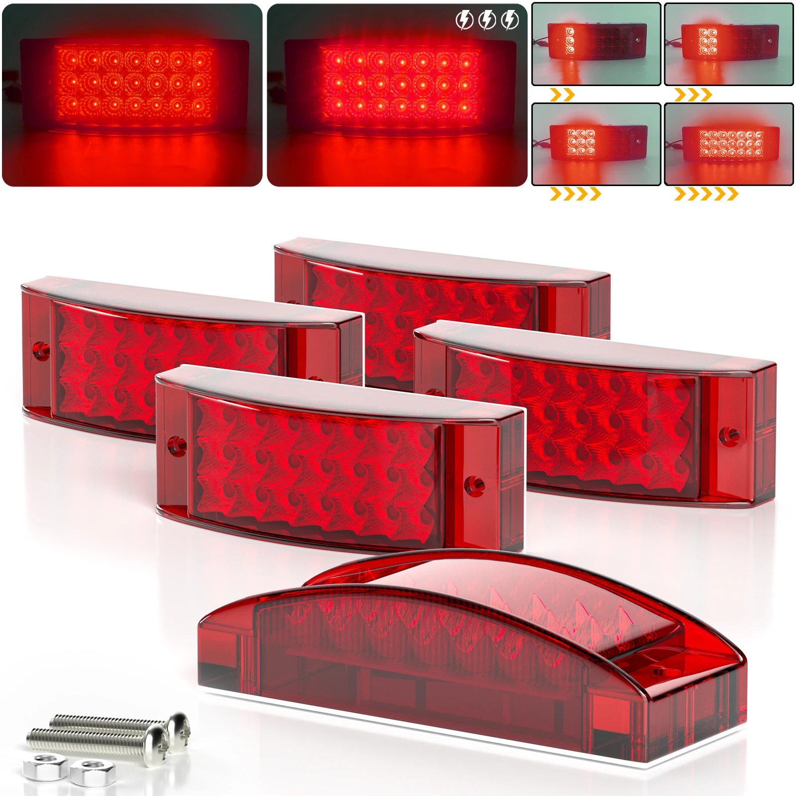 5Pcs Multifunction Red LED Side Marker Lights Indicator Clearence Light  for Truck Bus Boat Trailer Van Caravan Front Rear Side