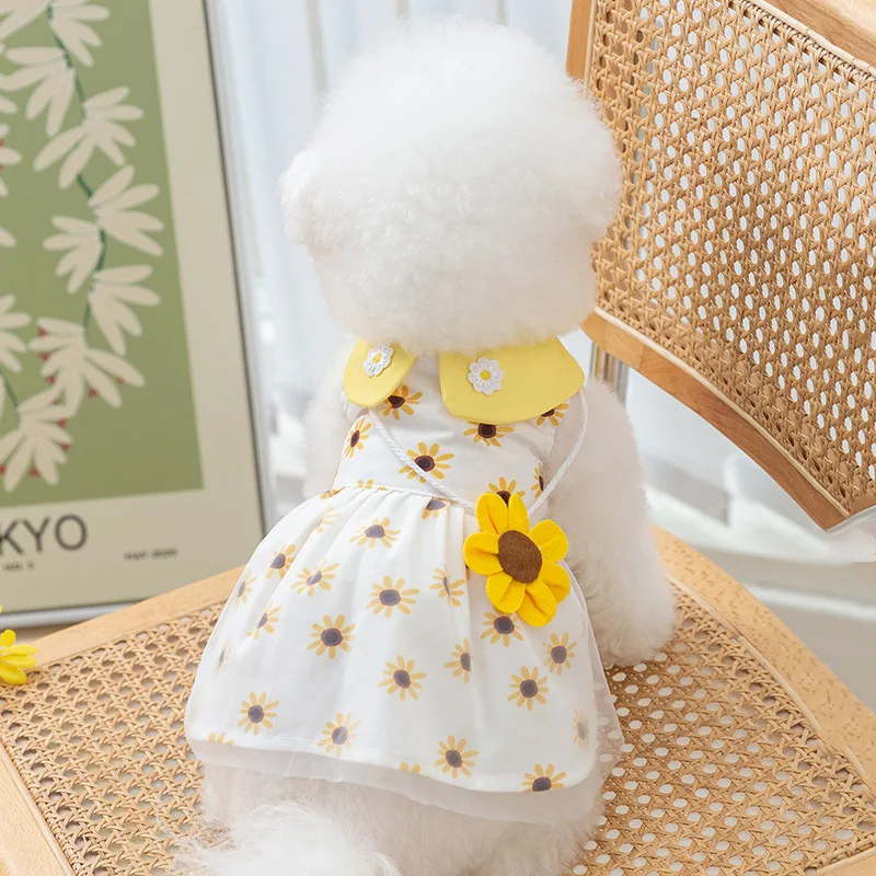 Dog Sunflower Dress Summer Dog Clothes Luxury Dog Skirt Pet Dog Apparel Bow Lace Dresses Chihuahua Bichon Kitten Puppy Clothing