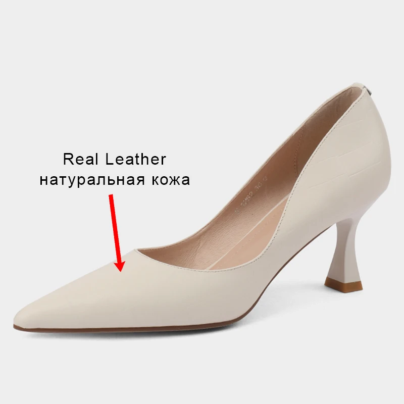 JOZHAMTA Size 34-39 Real Leather Women Pumps Ins Fashion 2023 Spring High Heels Shoes For Women Sexy Solid Office Lady Footwear