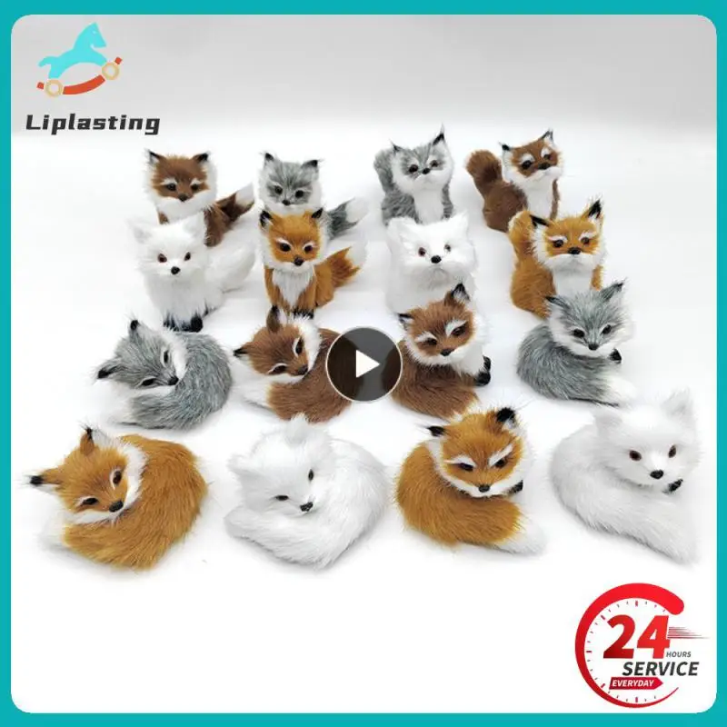 Figurines en peluche SLaura rel pour enfants, mini modèle de simulation accroupi, ornements mignons de renard 216.239., cadeaux d'anniversaire, décoration d'intérieur, artisanat