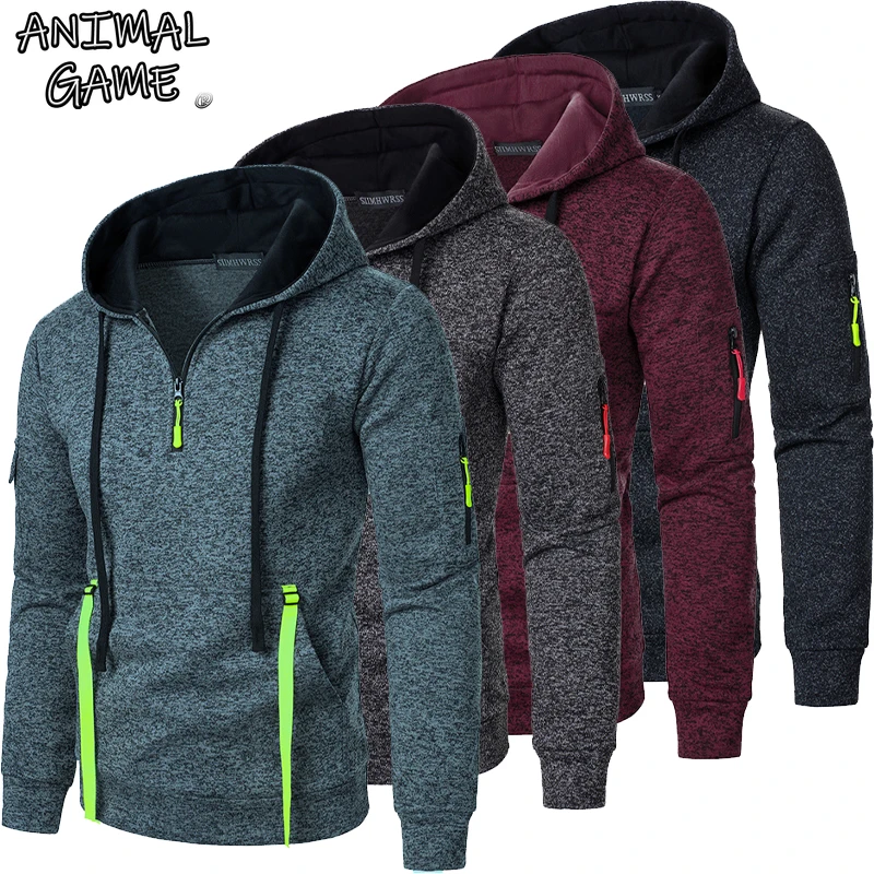 سترة كاجوال للرجال من Animal Game بغطاء للرأس وسحاب للرجال، بلوفر كبير الحجم، معطف عمل شتوي دافئ، بدلة رياضية خارجية للرجال