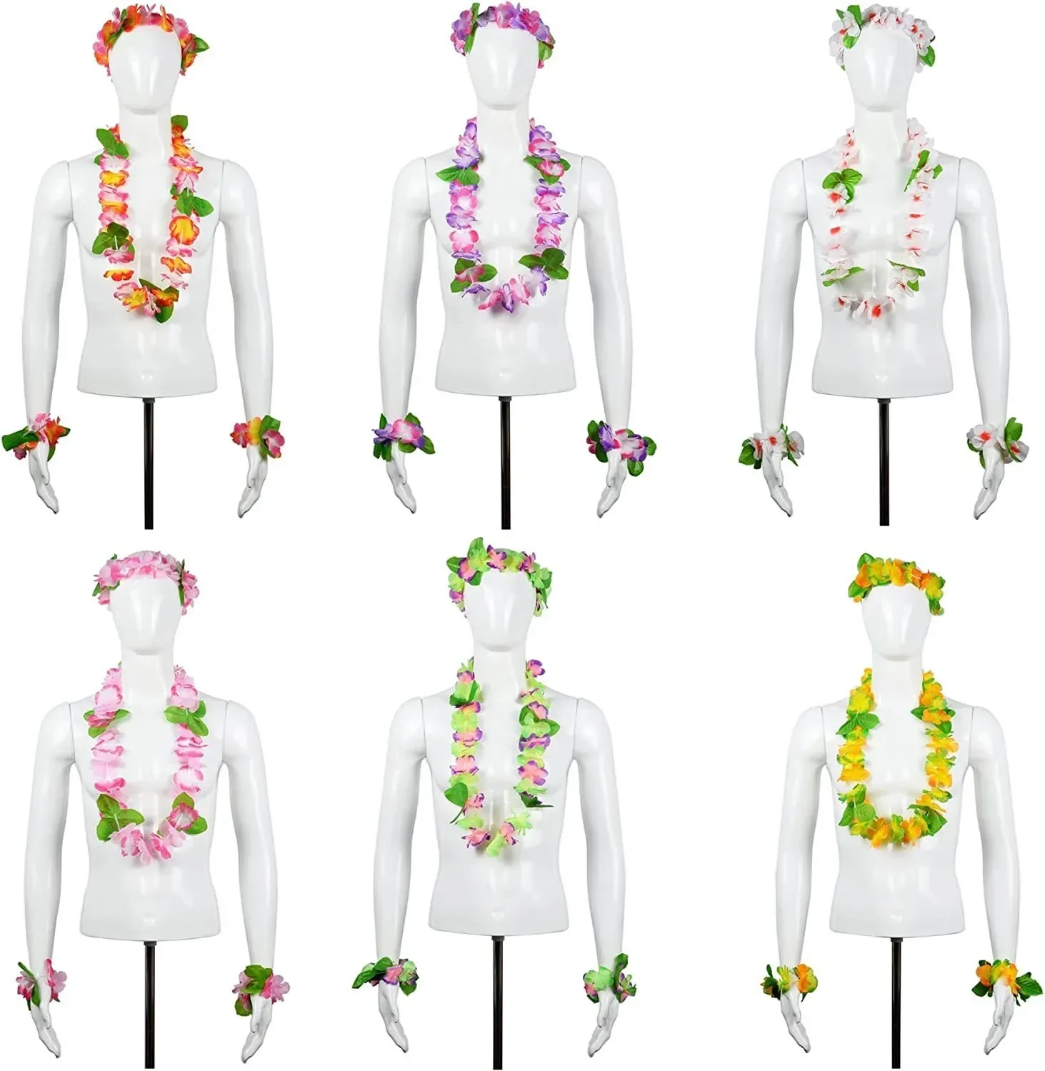 

Colorful Hawaiian Wreath Petal Necklace Headband Bracelet Set Happy Summer Hawaii Birthday Party Supplies Let's Luau Party Decor