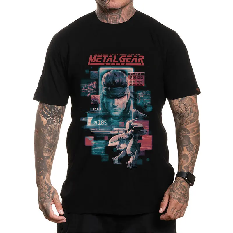 Metal Gear Solid MGS Game Gift T‑Shirt for Gamer Unisex Cotton Short Sleeve Tees Solid Snake Graphic Print Streetwear Tops