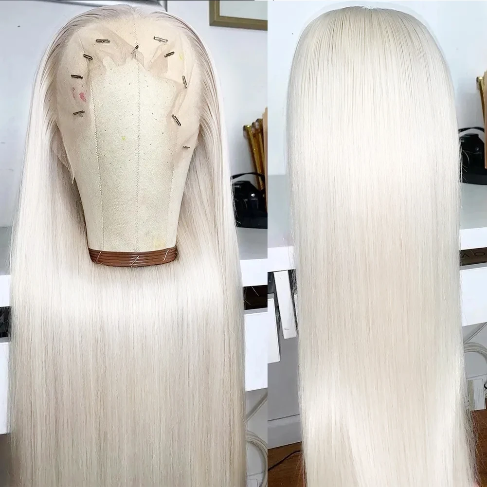 Platinum Blonde Synthetic Lace Front Wigs For Women Long Straight Wig Free Part Daily Hair Wigs Heat Resistant Fiber Use