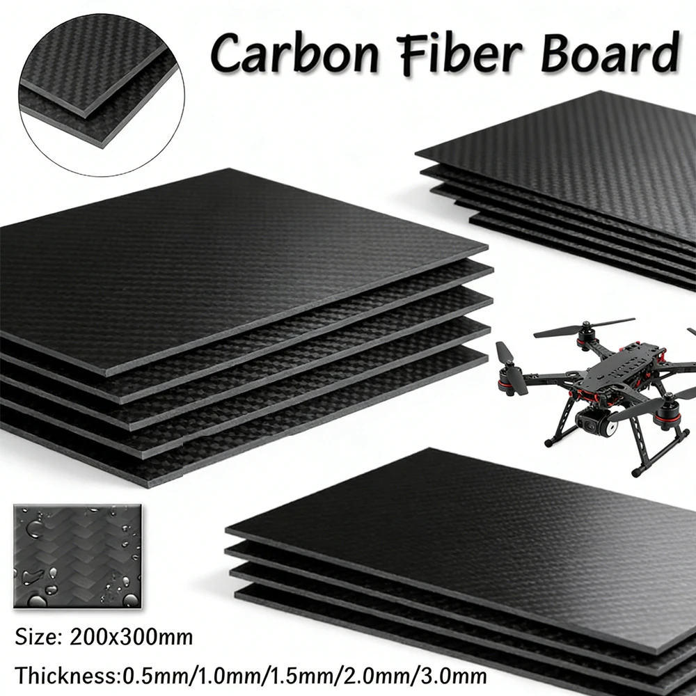 

1pcs 200x300mm 3k Carbon Fiber Board, 0.5/1.0/1.5/2.0/3.0mm Thick 3K Composite Material Plate for Craft & Industrial Use