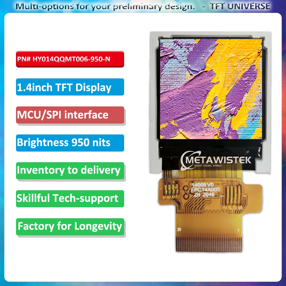 Resolution 128x128 LCD screen 1.4inch ST7735S Square Display MCU SPI interface 950nits high luminance supports customization