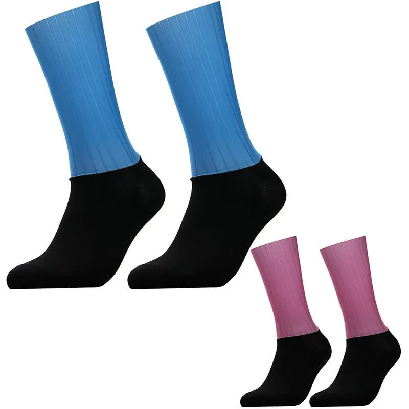 

2025 Pro Team Aero Colorblock Socks Body Non-Slip Silicone Cycling Socks Men's Cycling Sports Running Socks Calcetines