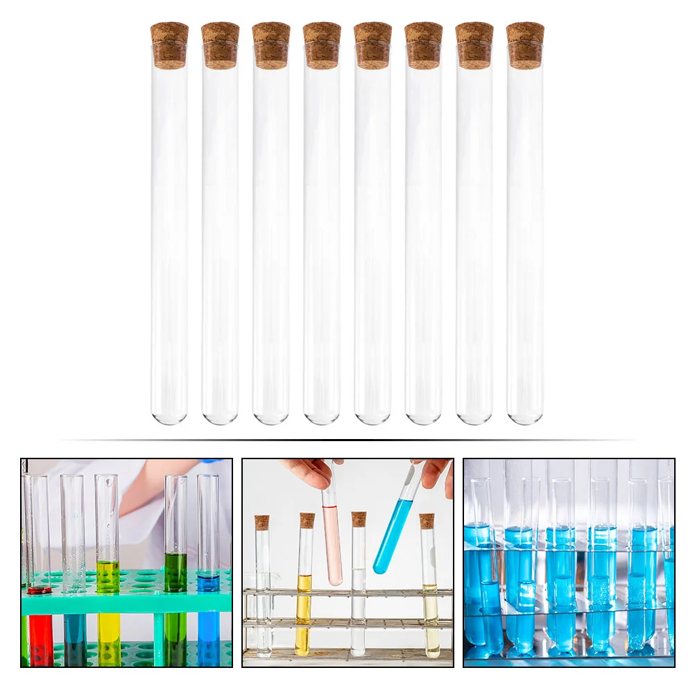 8 Pcs Round Bottom Glass Test Tube Tubes Flask Bamboo Alcohol into Festival Experimental