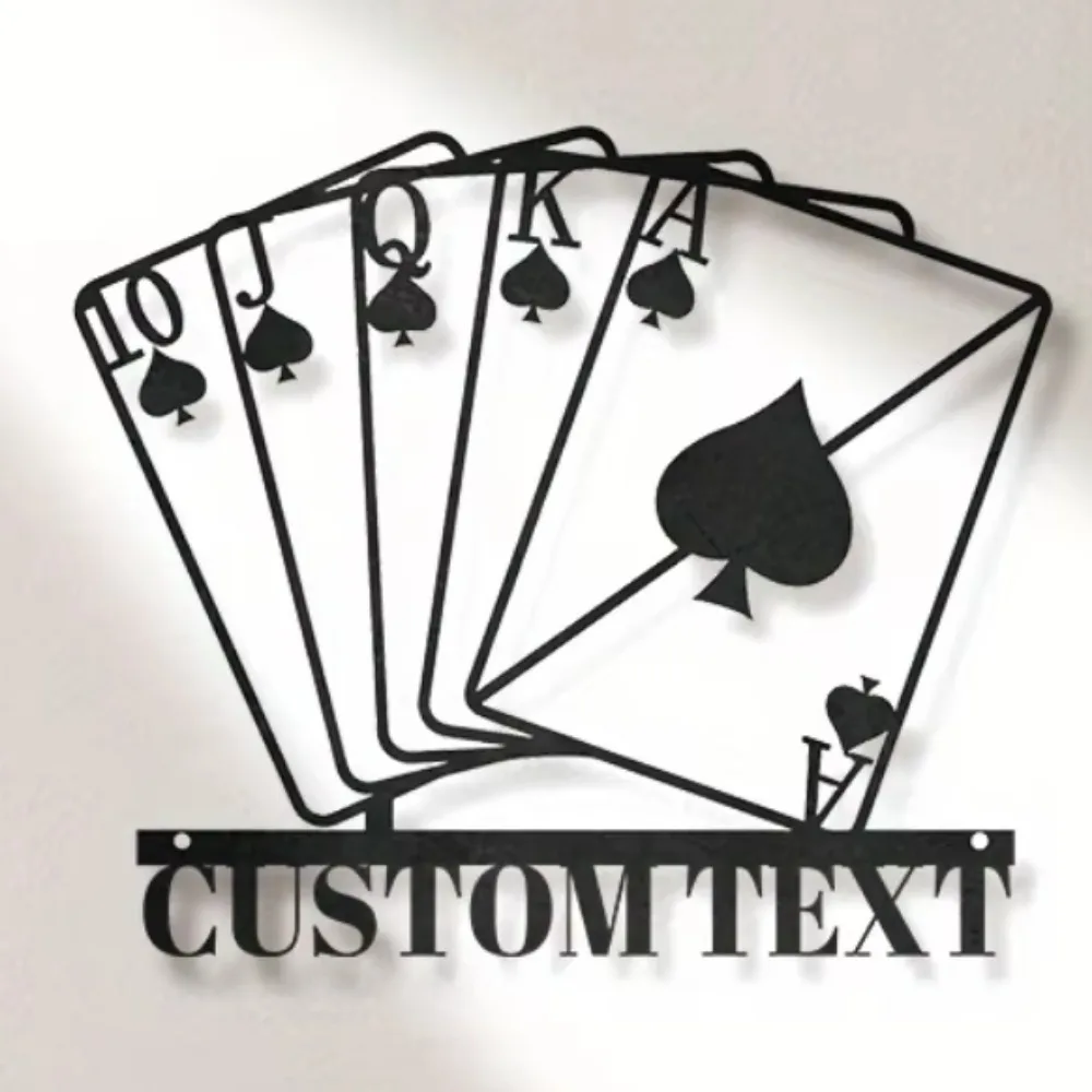 Trendy Sleek Customizable Playing Card - Themed Metal Wall Decor. Personalized Name Feature, Great for Poker Game Areas.