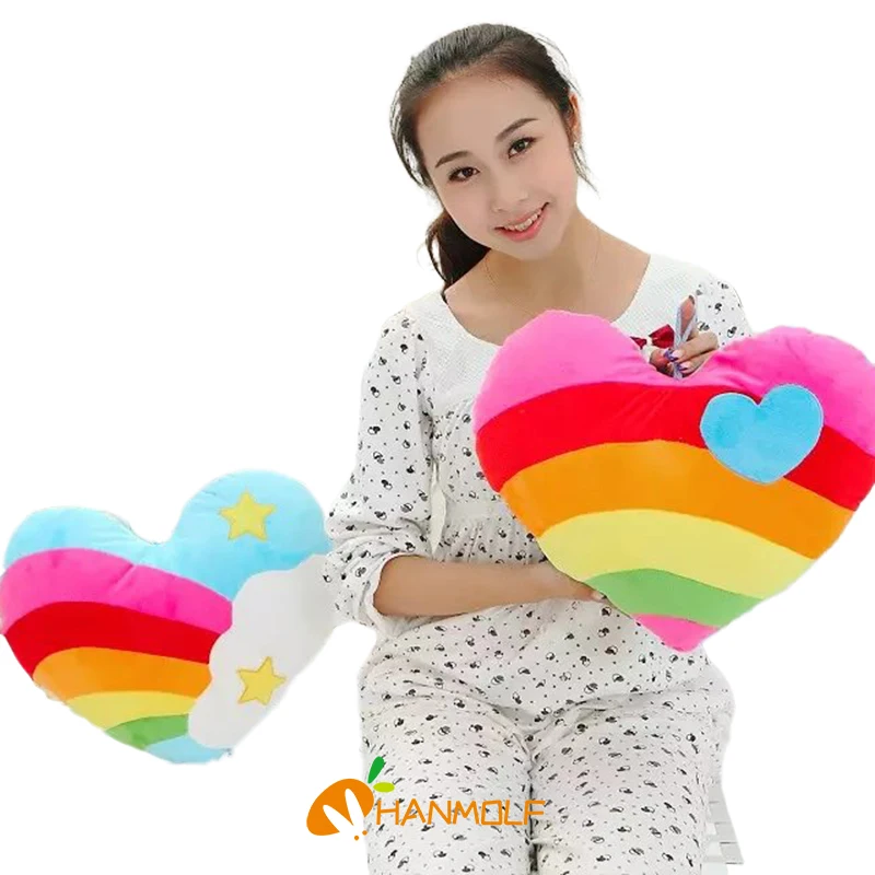 

40*35cm 1 Pair Cuddly Heart Shaped Rainbow Pillow Star Heart Emboridery Plush Throw Pillow Sofa Chair Decor Friends Gift