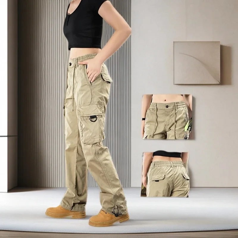 

Retro Fce Lined Work Trousers Loose Straight Leg Casual Pants for Men And Women Elastic Comfortable Long Trousers