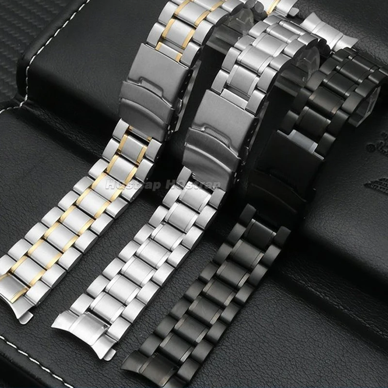Ремешок из нержавеющей стали 18 мм, 20 мм, 22 мм, металлический ремешок, водонепроницаемый браслет, браслет с изогнутым концом для Seiko, универсальный сменный ремень