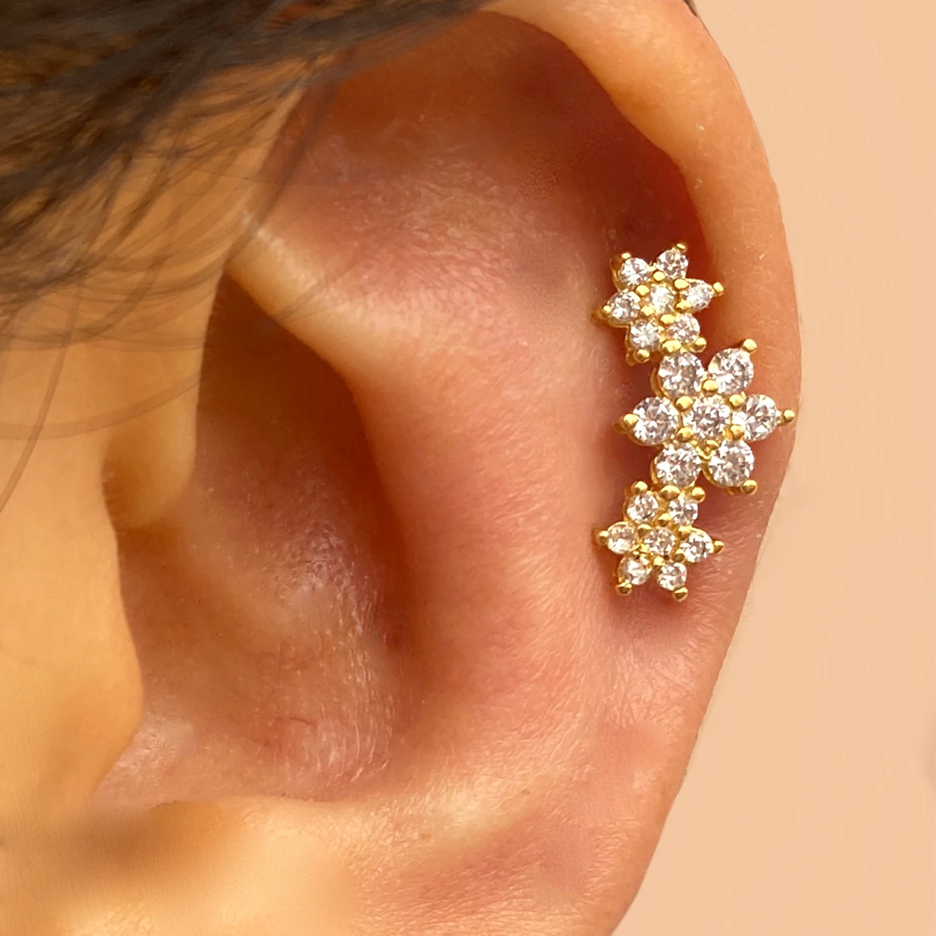 1PC Stainless Steel Flower Zircon Labret Flat Back Lobe Helix Tragus Cartilage Conch Earring Internal Thread Piercing Jewels 16G