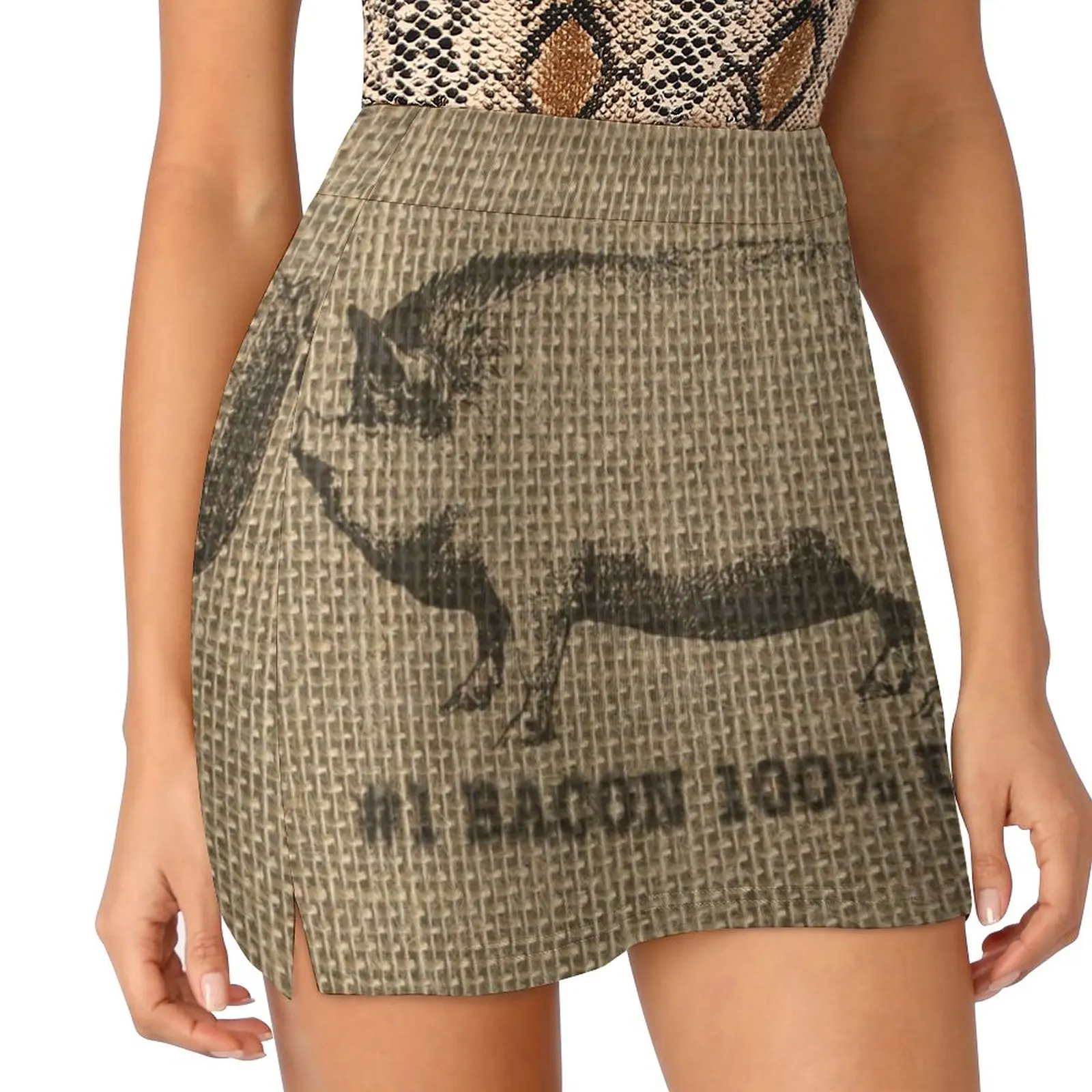 Usa Bacon Vintage Natural Beige Burlap Sack Women's skirt Aesthetic skirts New Fashion Short Skirts Usa Bacon Vintage Burlap