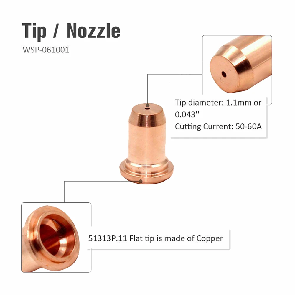 40 sztuk zestaw końcówek plazmowych 1.0mm 1.1mm elektroda 52582 dla PT60 PT40 IPT-40 palnik plazmowy 1.0mm dysza 51313P1.0 WSP- 061001