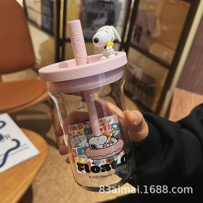 كوب كرتون سنوبي مع قش ، كاواي سعة كبيرة ، مقاوم للحرارة العالية ، كوب ماء ، أطنان ، زجاج #3