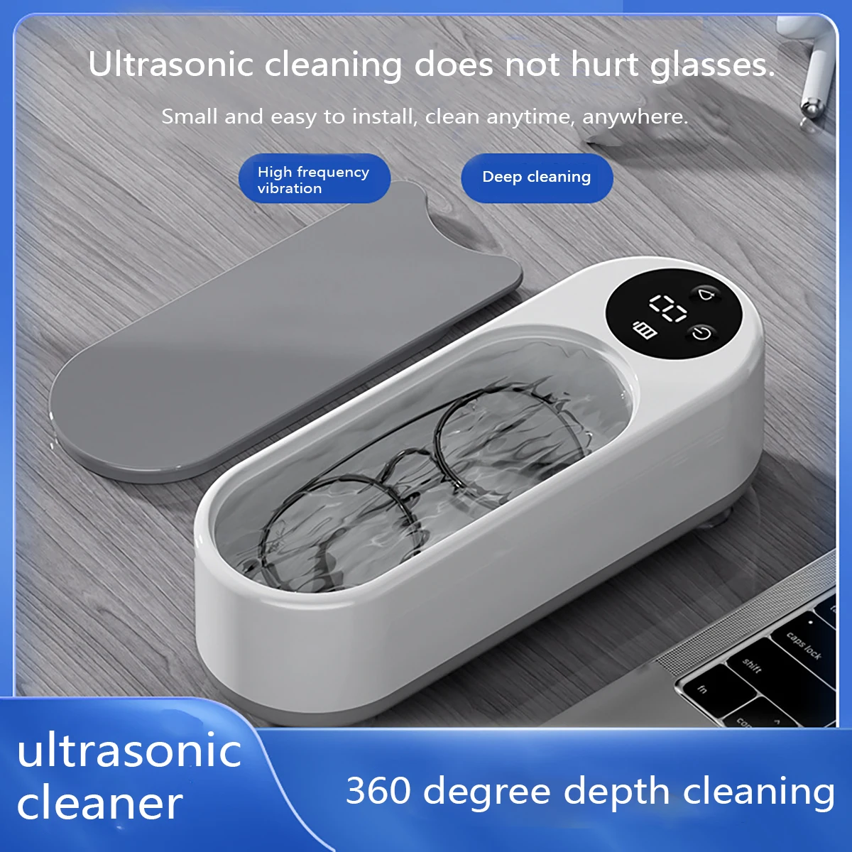 1pc vibrating ultrasonic glasses cleaning machine 2-speed timing jewelry watch timing ultrasonic contact lens cleaning machine.