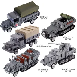 MOC WW2 German Military Tank Vehicle Armored Car Building Blocks Kit War Scene US Soldiers Carrier Bricks Toys Boys Gift