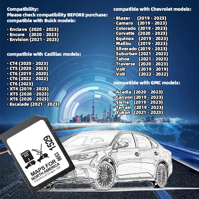 Sat Nav for Buick/Cadillac/Chevrolet/GMC Car Navigation GPS 32GB SD Card Update 2023 North America USA/CAN/MEX map GM 8653-1529