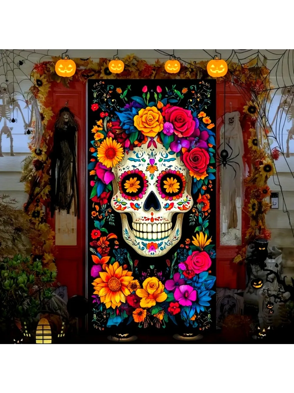 1pc Vibrant Dia De Los Muertos Skull Banner Perfect for Day of The Dead Decor Entryways Walls & Front Yard Party Backdrop