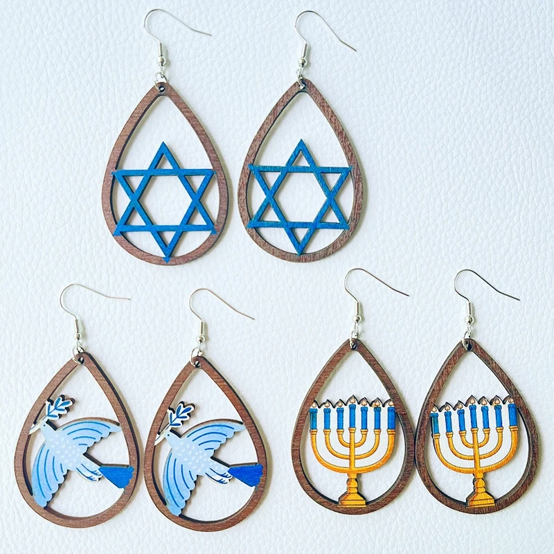

MOGAKU Wood Drop Earrings for Women Retro Candle Dangle Earring Hollow Out Star Ear Jewelry Accessories Ethnic Style Earrings