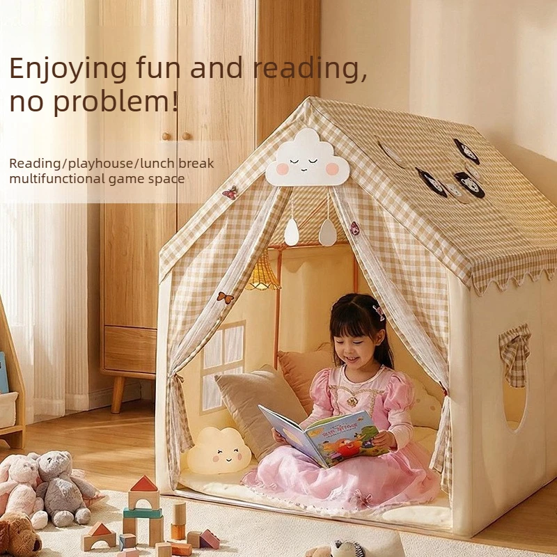 Children's Tent with Khaki Check Pattern Children's Cabin Inside The Room Can Sleep Playhouse Castle Small House Toy House
