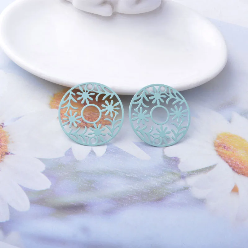 30 Stück AB8784 28*28mm Messing Bemalte Runde Anhänger DIY Schmuck Ohrring Zubehör – Detail 5