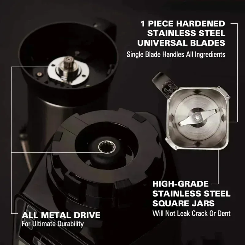 PMD4-Hamilton Beach Molinillo mezclador exprimidor profesional 4 en 1, motor de 1400 vatios de grado comercial, 120 V, 3 tarros a prueba de fugas,