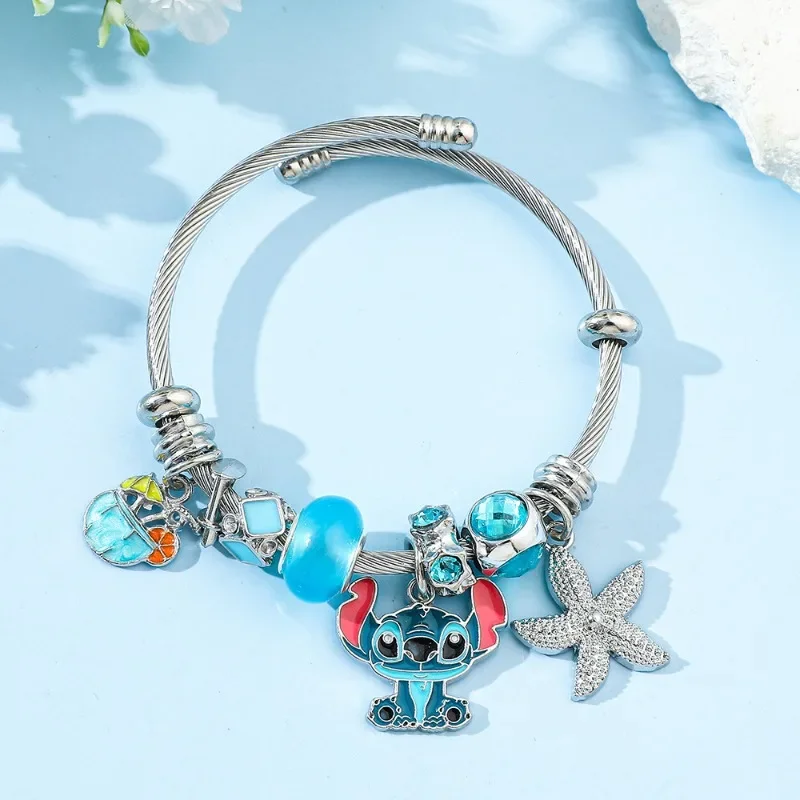 

Disney Stitch Pandora Bracelet Jewelry Cute Anime Cartoon Rhinestone Beaded Adjustable Portable Bangles for Women Girl Gifts