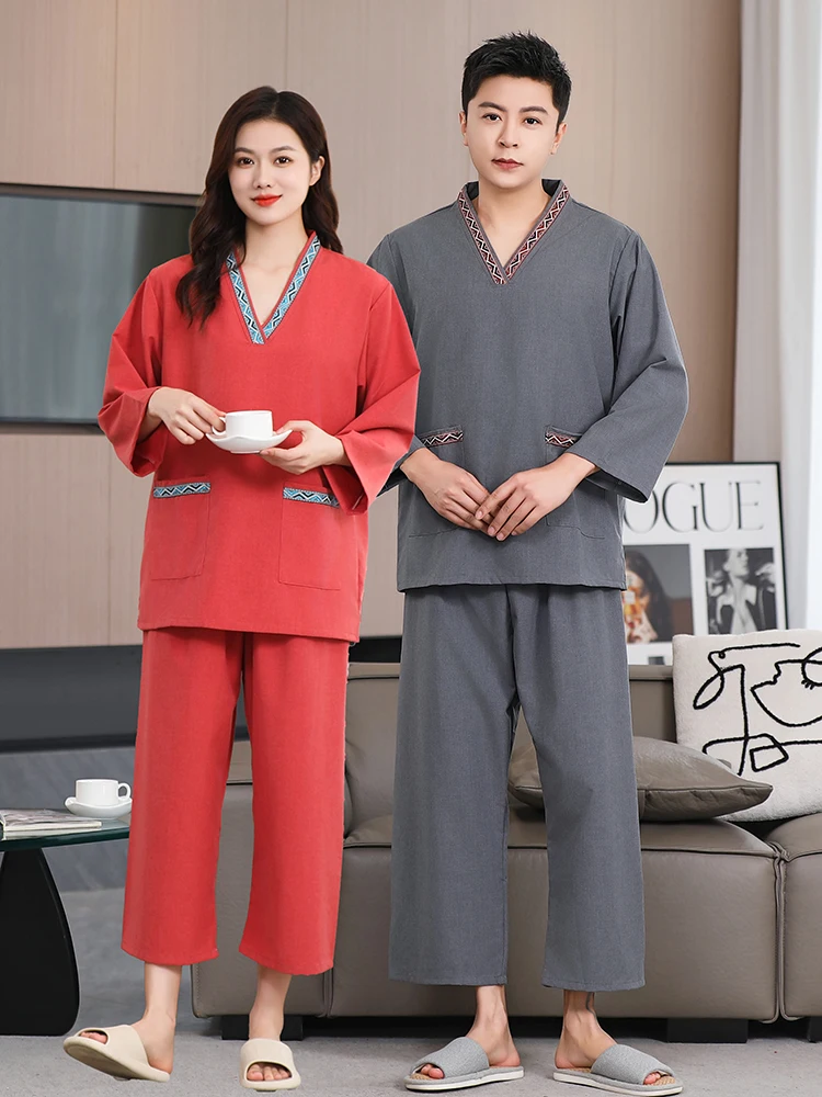 High-End Gòng Má Long Sleeve Long Pants Sauna Suit Women's Set Large Size Bath Robe Foot Massage Shower Home Sleepwear