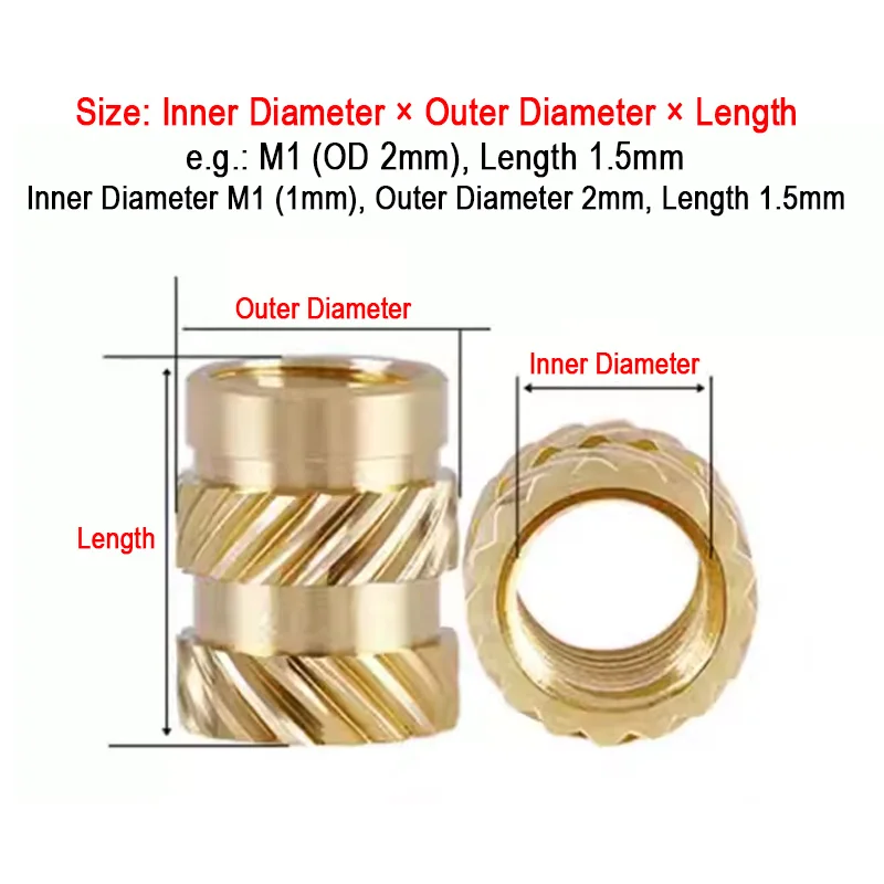 10~100pcs Heat Melt Injection 3D Print Brass Embed Insert Nut Knurled Thread M1 M1.4 M1.6 M1.7 M2 M2.5 M3 M4 M5 M6 M8 DIN985