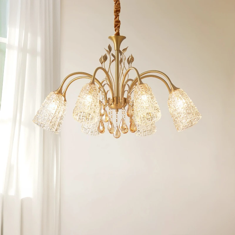 الأوروبية الفاخرة جميع النحاس LED الثريات أسطواني كريستال قلادة أضواء غرفة المعيشة فندق مطعم غرفة نوم مصابيح معلقة #2