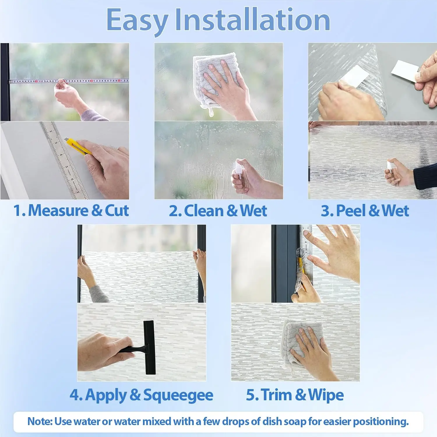 Frosted Window Privacy Film, Static Cling No Glue Removable Reusable, UV Blocking Glare & Heat Reduction, for Home Glass Office