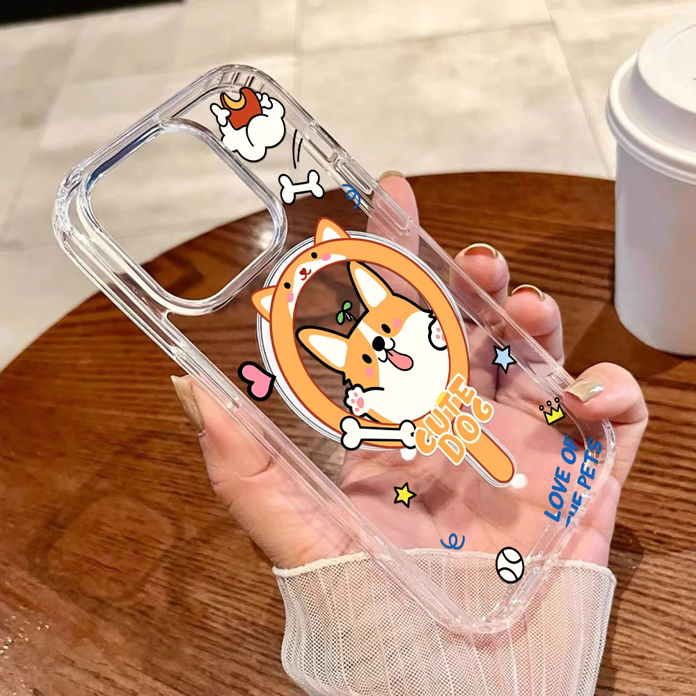 Magnetische Stoßfeste Handyhülle für iPhone 17 16 Pro Max 13 11 15 14 12 Air 17Promax 16promax Silikon Tiermotiv Transparente Abdeckung