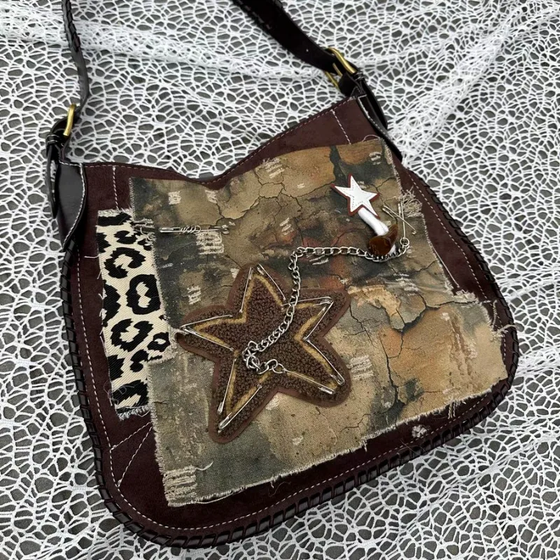 MBTI Vintage Y2k Frauen Schulter Tasche Punk Mode Kette Casual Umhängetasche High Street Patchwork Große Kapazität Weibliche Handtasche