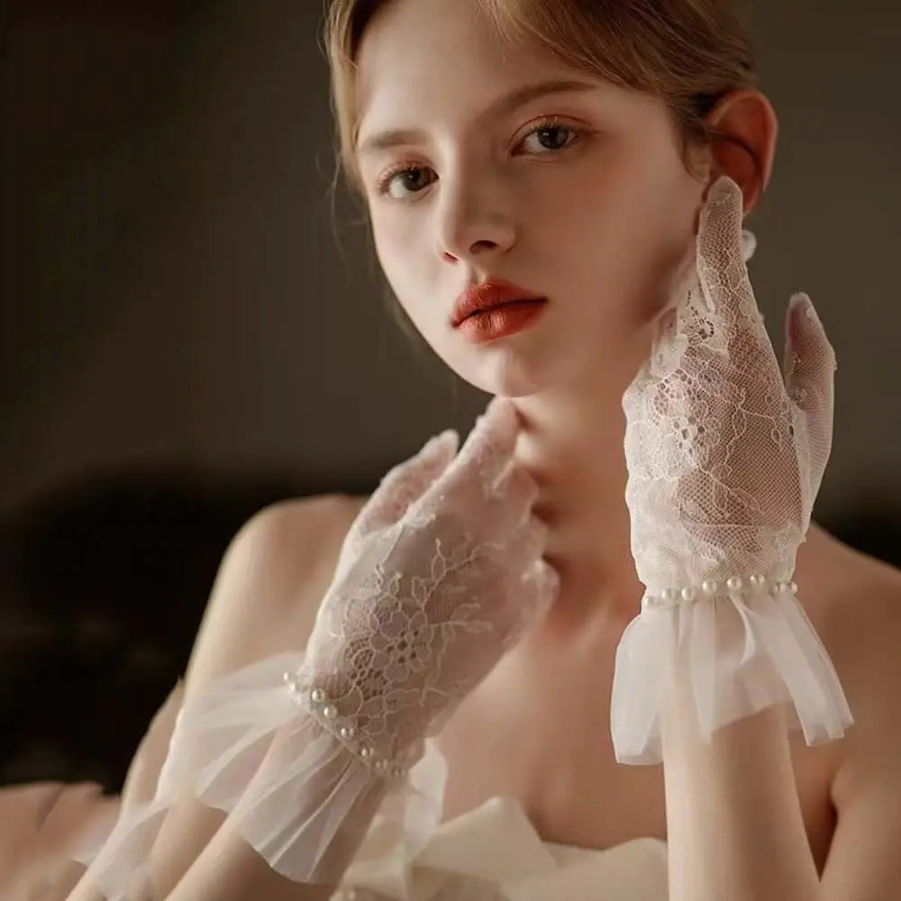 

Подарочные дышащие свадебные перчатки с бантом, тонкие свадебные варежки, марлевые атласные короткие черные варежки-маскарад