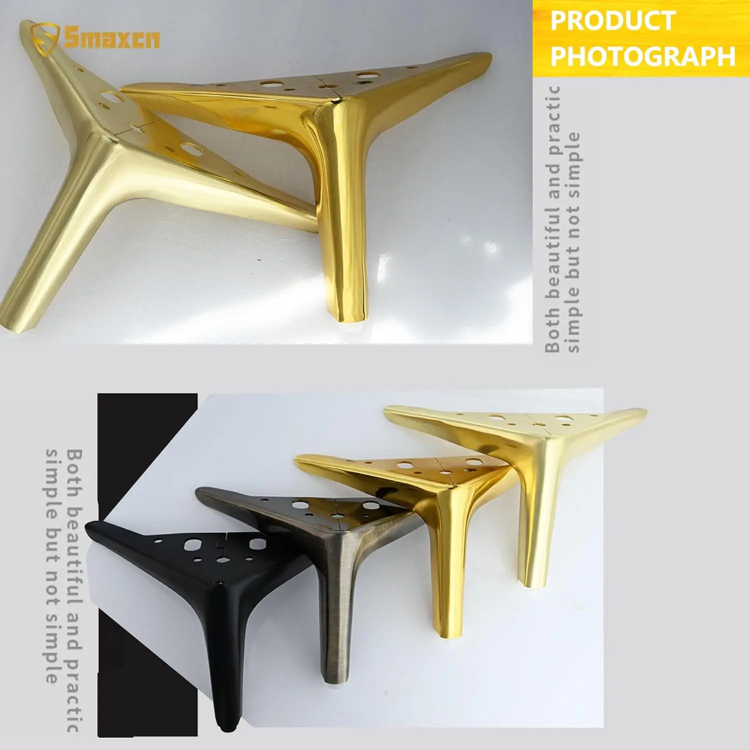 Set di 4 gambe per mobili in metallo color bronzo spazzolato da 4,7 pollici/12 cm, 4 pezzi di ricambio fai-da-te per gambe corte per mobili, gambe per divani,