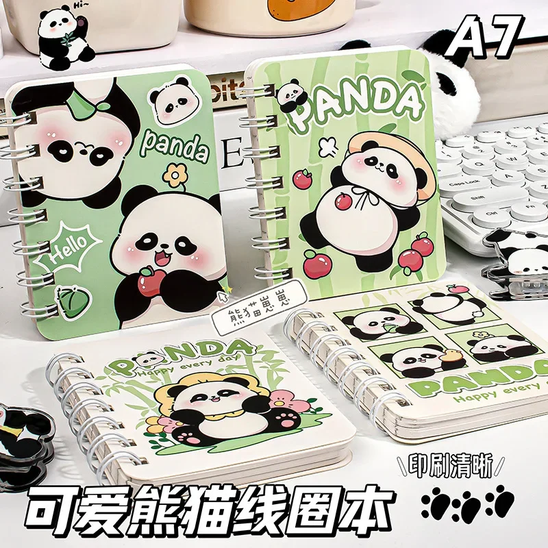 1Pc A7 Cute Cartoon Panda Coil Book Student Portable Pocket Mini Notepad Loose-leaf Notebook Daily Planner Kawaii Kids Journals