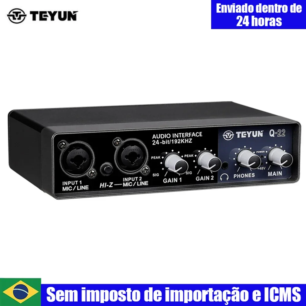 TEYUN Q-22 Audio Interface Sound Card With Monitoring Electric Guitar Live Recording Professional Sound Card For Studio Singing