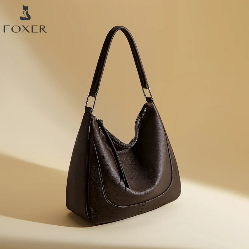 

FOXER Women's Shoulder Bag Genuine Leather Cross Body Bag 2025 Autumn Winter Large Capacity Fashion Hobo Bag Commute Travel