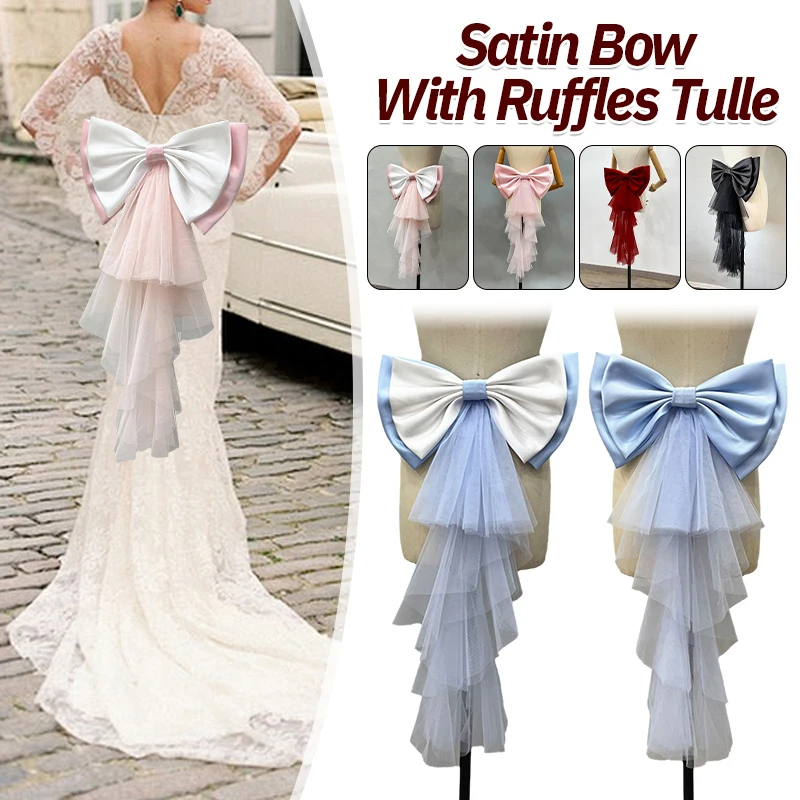 แฟชั่นซาตินงานแต่งงานโบว์ Ruffles Tulle Lolita เจ้าสาวโบว์โบว์ผู้หญิงงานแต่งงานชุดผลกําไรในรอบอุปกรณ์ตกแต่ง Photo Props