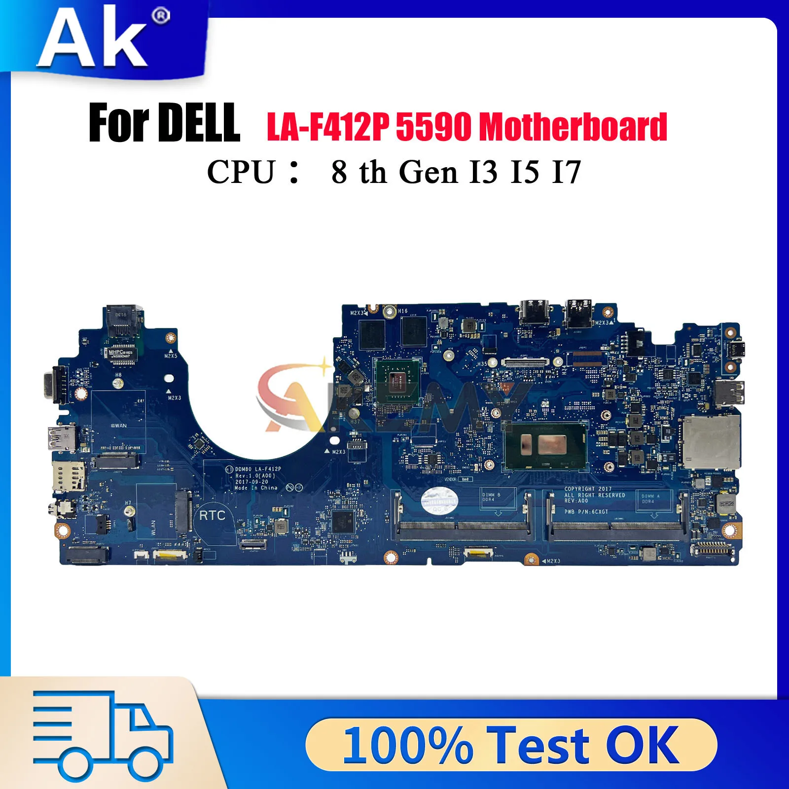 

Материнская плата LA-F412P для Dell Latitude 5590 с процессором I5 I7 8th MX130 DDR4 CN-0P50J0 0630XH протестирована нормально