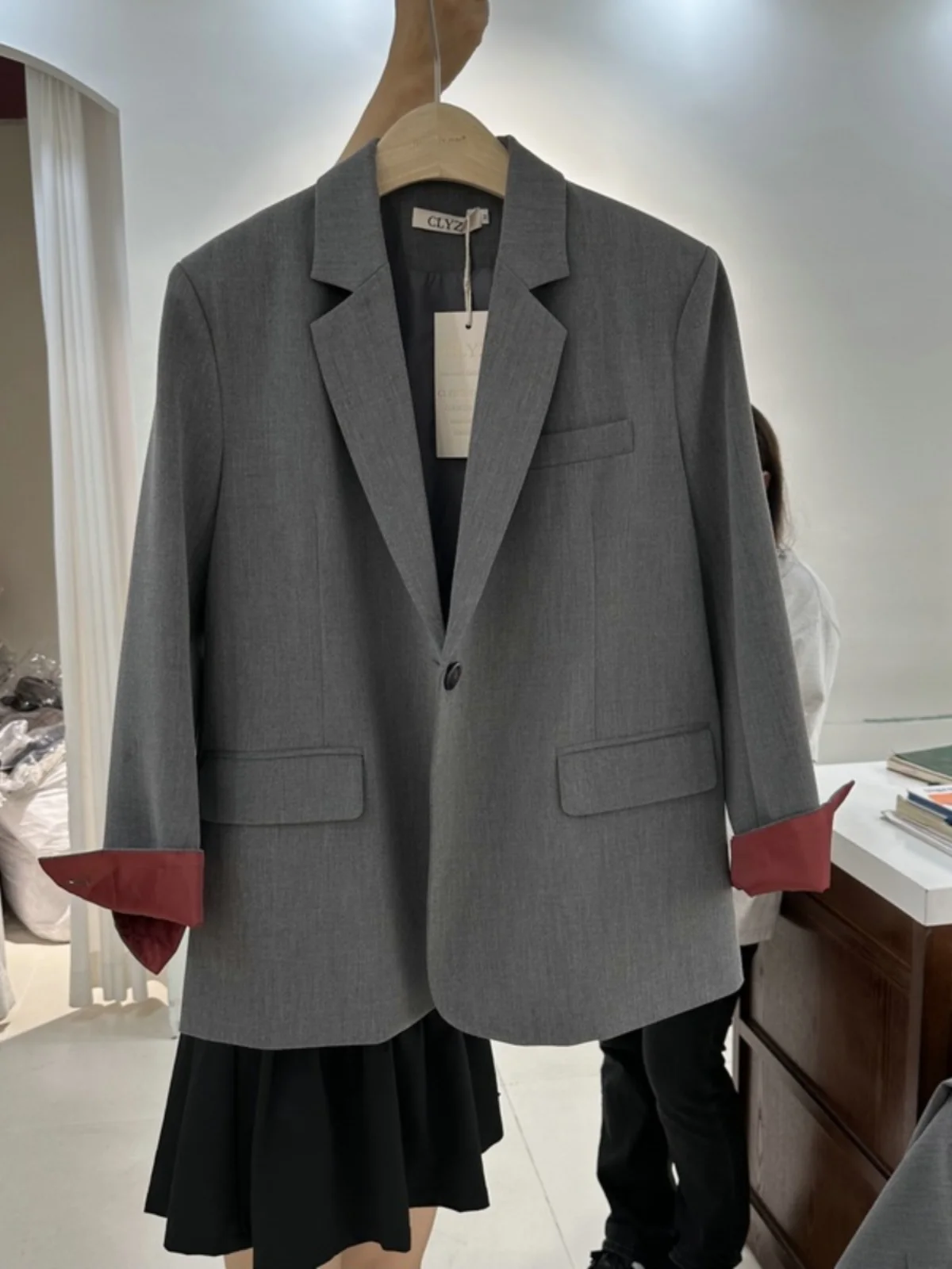 

Casual Loose Fit Suit Jacket Spring New Style Back Pocket Color Block Cuff Long Sleeve Straight Cut Commute Style Women's Suit