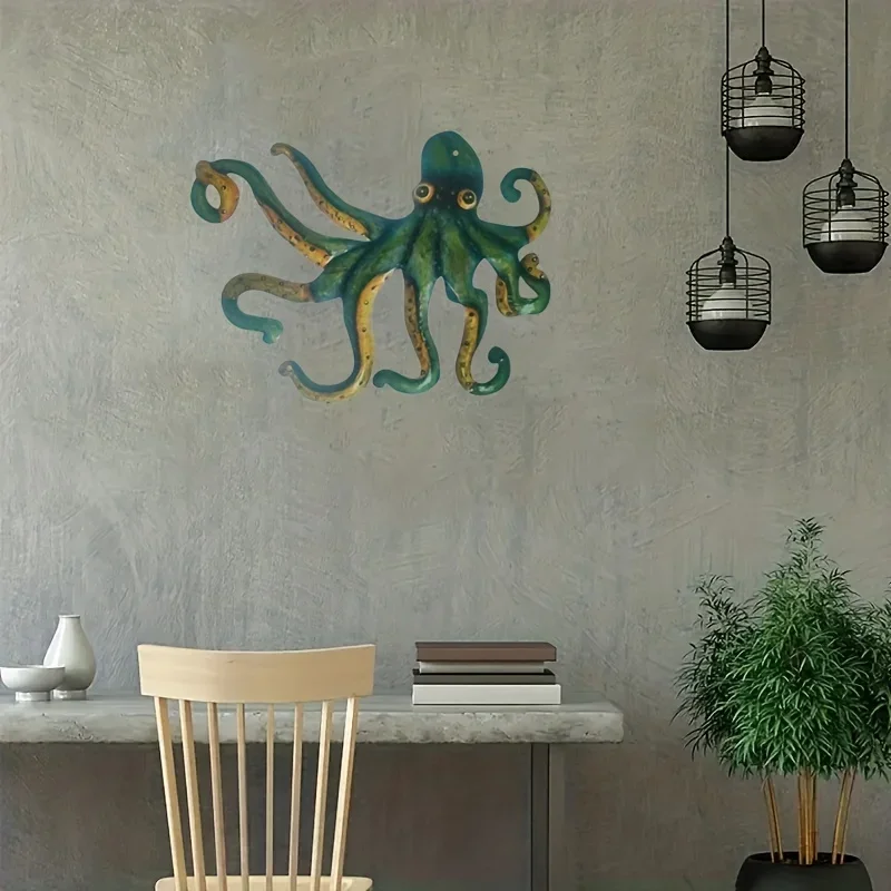 CIFbuy Metal Dark Green Octopus Wall Decorations, Wall Hanging Silhouettes, Living Room Dining Room Table Decorations