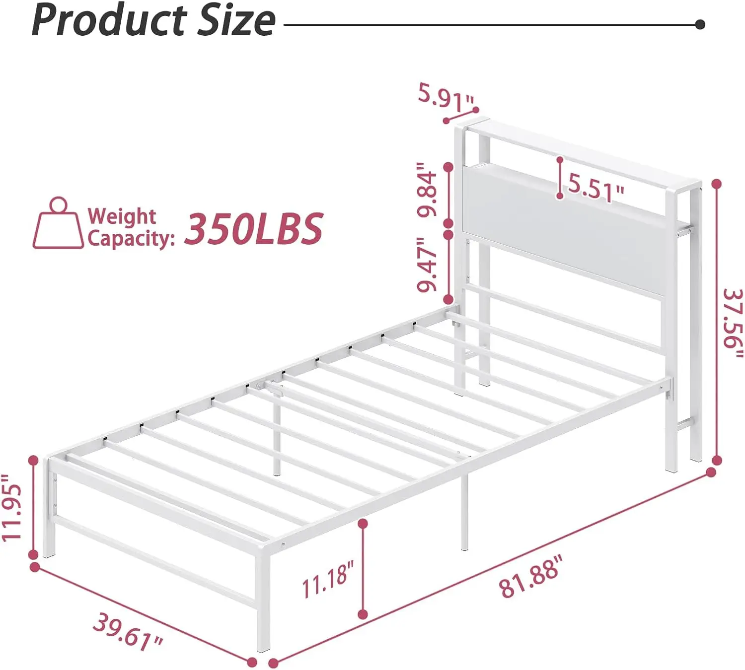 Twin Bed Frames for Kids, Twin Size Bed with 2 Tiers Wood Shelves Headboard Under Bed Storage Space No Box Spring Needed