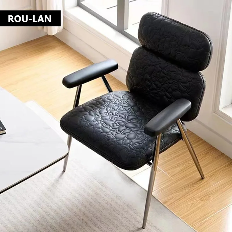 Pebble Art Texture Chair Creative Makeup Stool Office Chair Light Luxury Dining Chair Stainless Steel Feet Leisure Chair