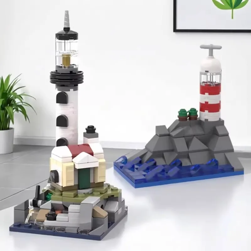 MOC Kreatives Miniatur-Szenen-Modell eines Mini-Leuchtturms aus Bausteinen, Lehrreiches Montage-Spielzeug für Kinder, Geburtstagsgeschenk, Dekoration – Detail 1