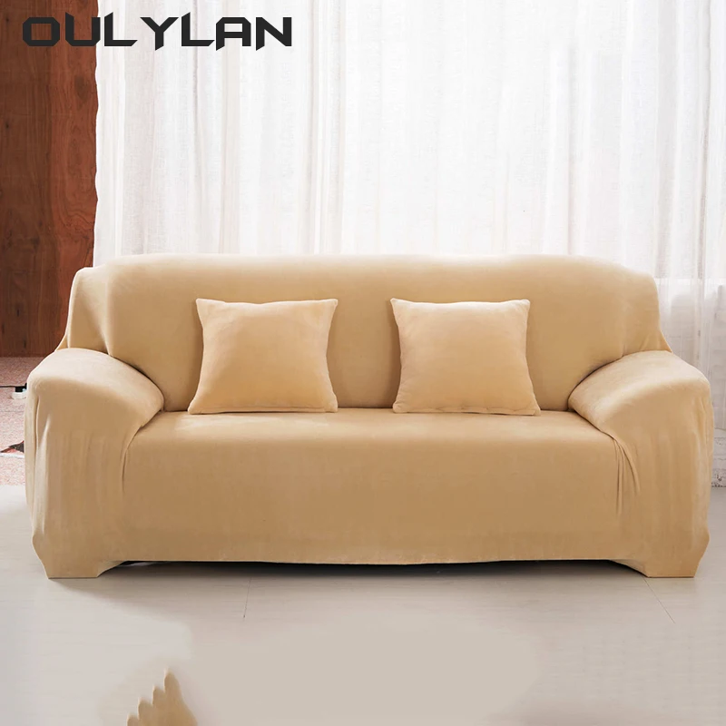 Plush Solid Color Thicken Elastic Sofa Slipcover Non-slip Sofa Cover Couch Furniture Protector for Living Room Home Decor