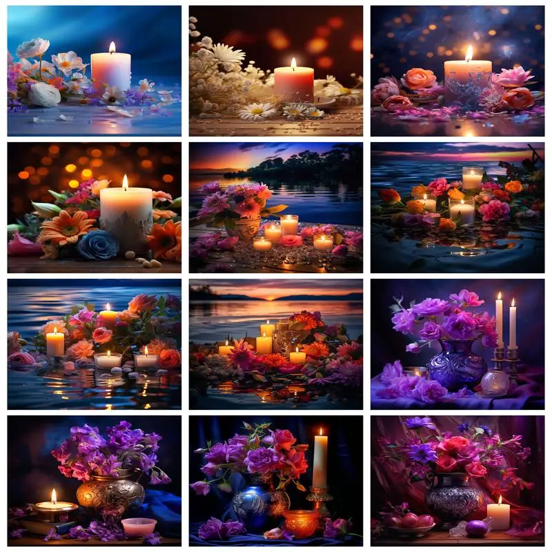 

RUOPOTY Diamond Painting Candle Flower Full Square/Round Rhinestone Embroidery Cross Stitch Kit Home Decor Gift